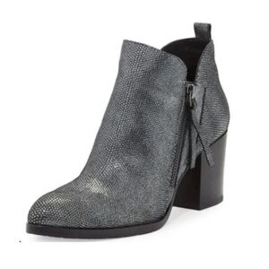 Donald Pliner Gunmetal Metallic Mini Viper Edyn Leather  Booties Size 7.5
